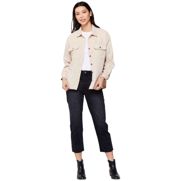 Velvet Heart Corduroy Shirt Beige Long Sleeve Button Up Oversized Shacket Medium - Picture 2 of 7